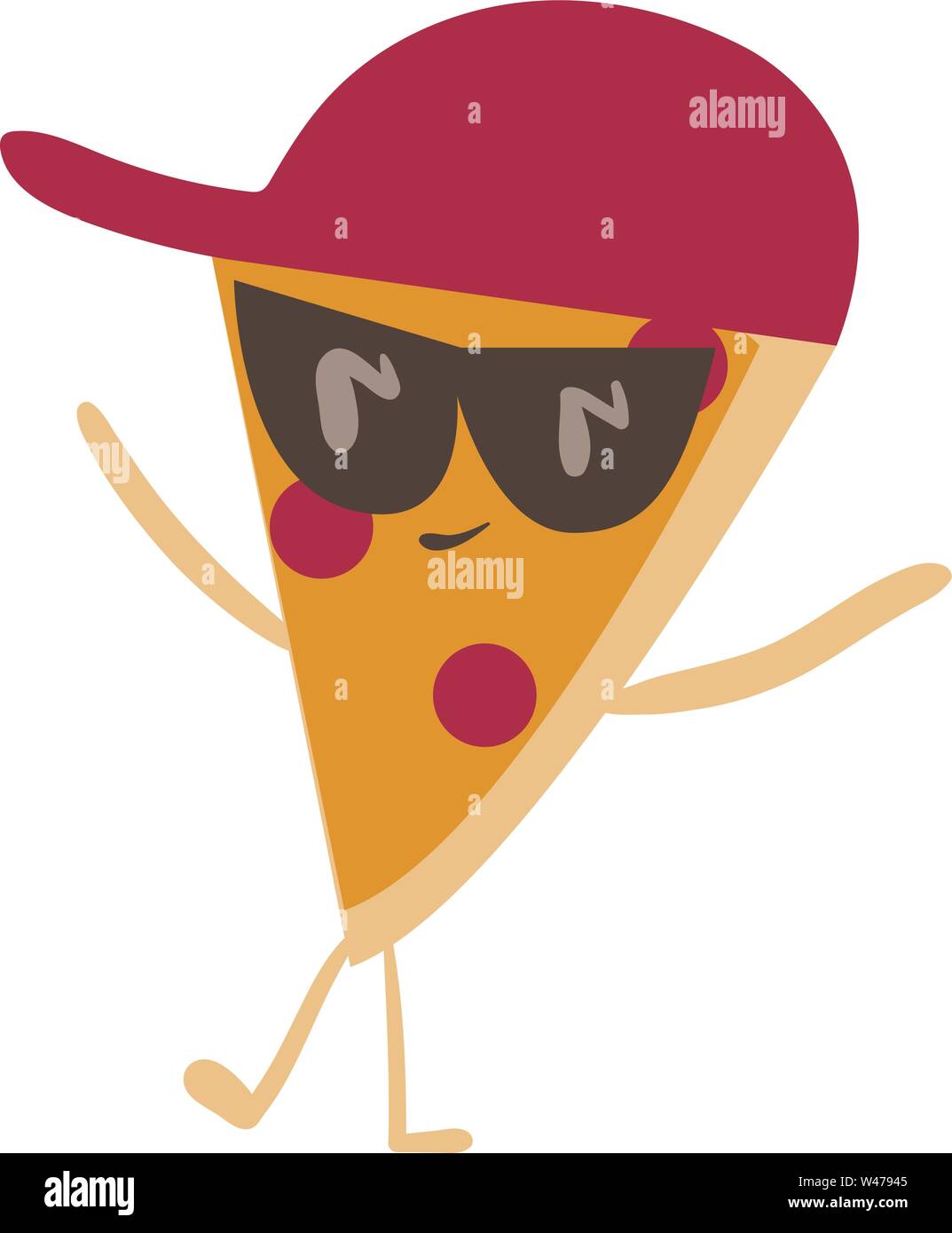 Pizza schneiden mit Hut, Illustration, Vektor auf weißem Hintergrund. Stock Vektor