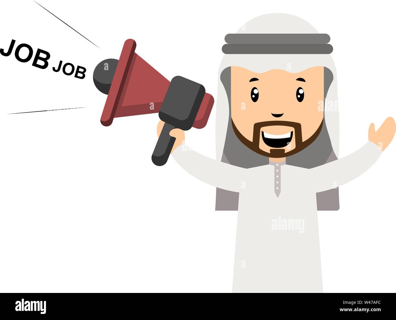 Arabische mit Megafon, Illustration, Vektor auf weißem Hintergrund. Stock Vektor