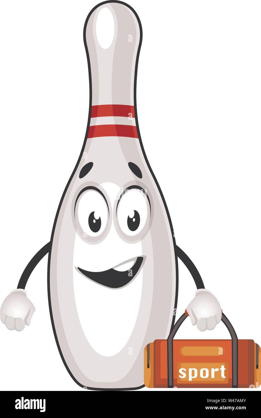 Bowling Pin mit Sportbeutel, Illustration, Vektor auf weißem Hintergrund. Stock Vektor