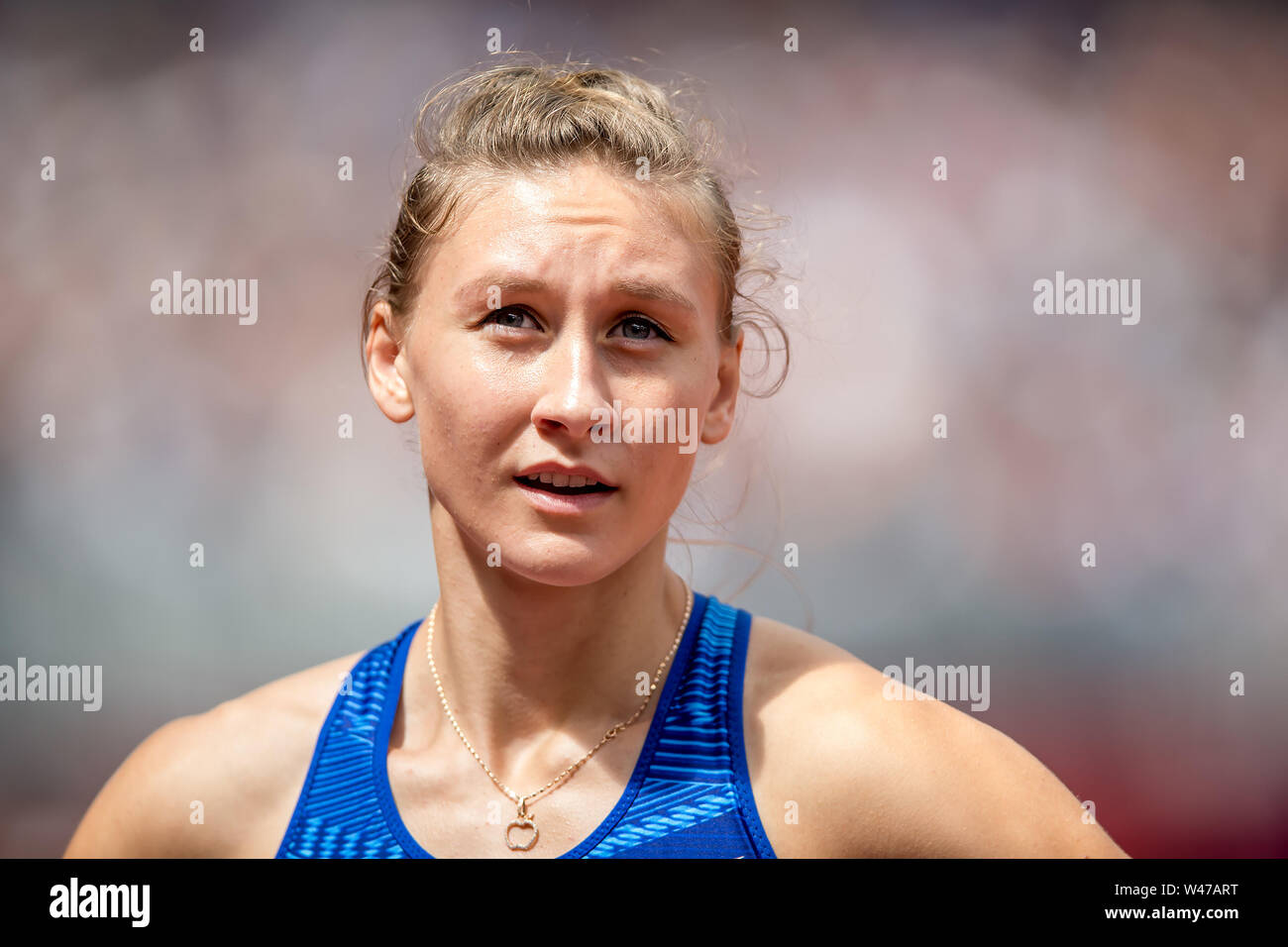 London, Großbritannien. 20. Juli 2019. Elvira Herman (BLR), Frauen 100m Hürden (Diamond League) während der iaaf Diamond League - Muller Geburtstag Spiele - London Grand Prix 2019 auf dem Londoner Stadion, Queen Elizabeth Olympic Park, London, England am 20. Juli 2019. Foto von salvio Calabrese. Credit: UK Sport Pics Ltd/Alamy leben Nachrichten Stockfoto