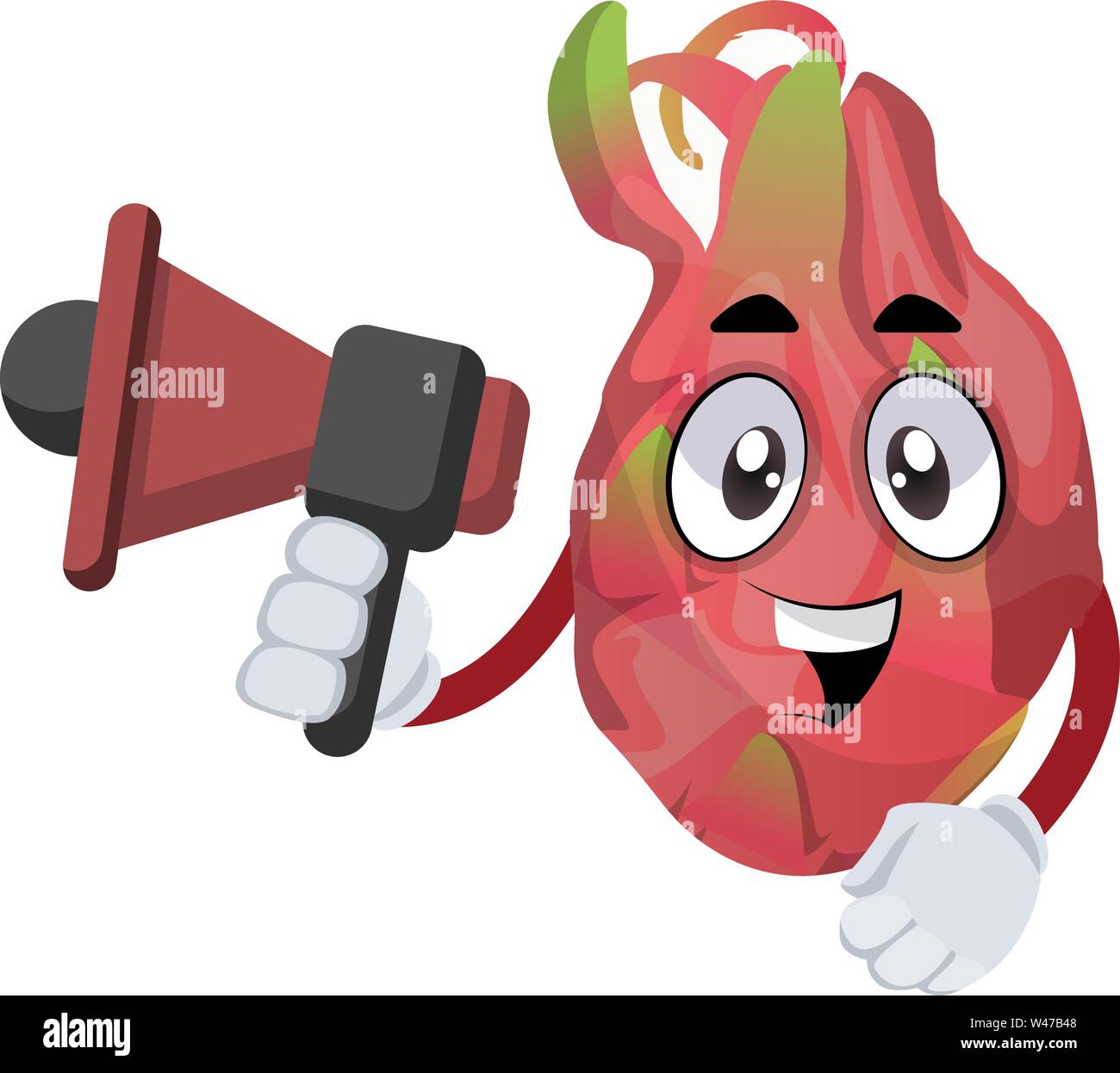 Dragon Obst mit Megafon, Illustration, Vektor auf weißem Hintergrund. Stock Vektor