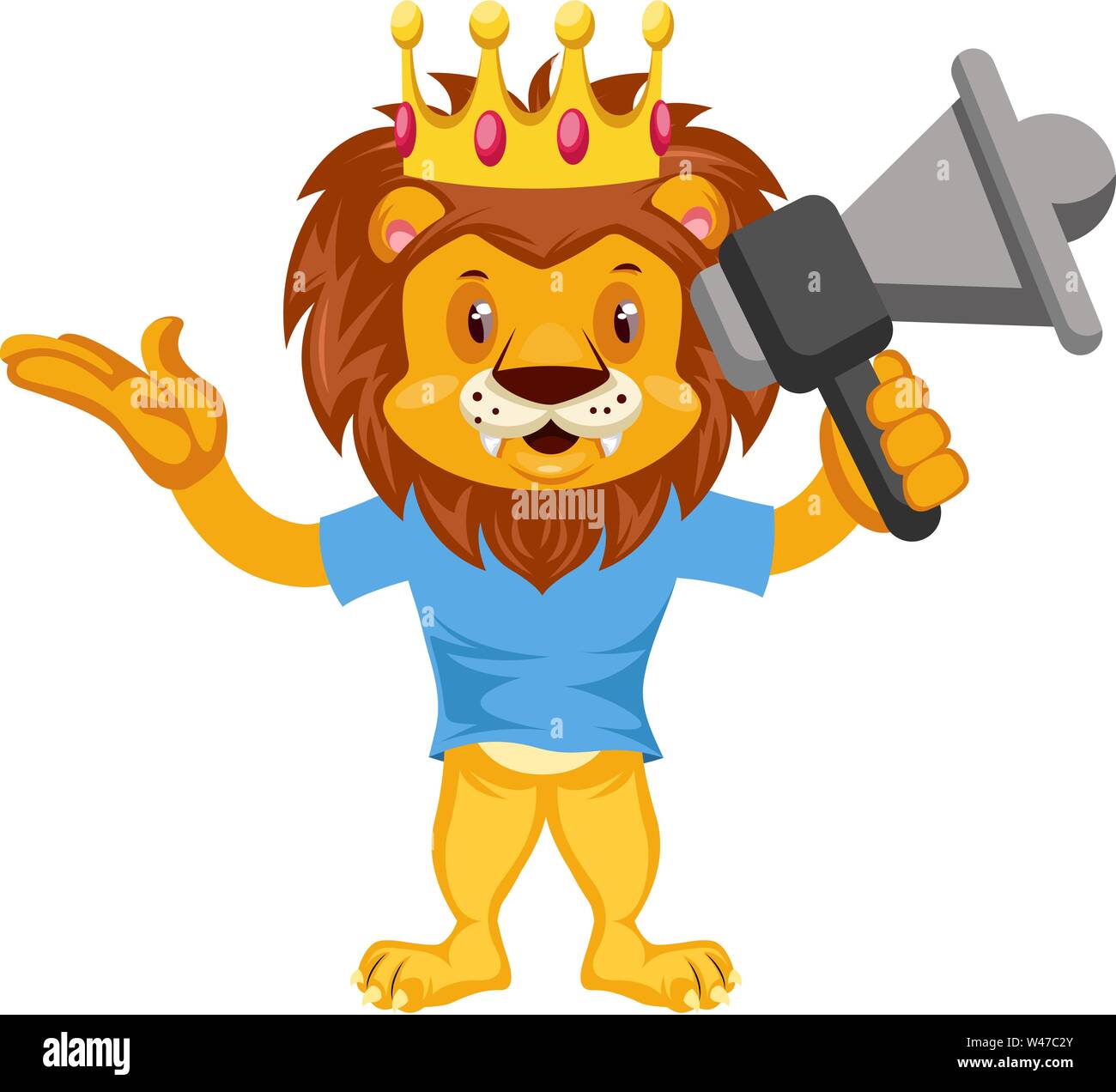 Lion mit Megafon, Illustration, Vektor auf weißem Hintergrund. Stock Vektor