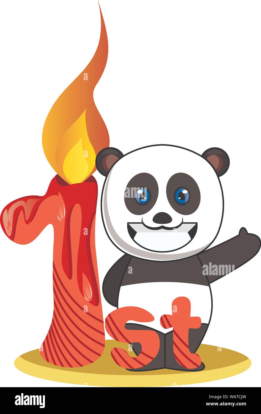 Pandas ersten Geburtstag, Illustration, Vektor auf weißem Hintergrund. Stock Vektor