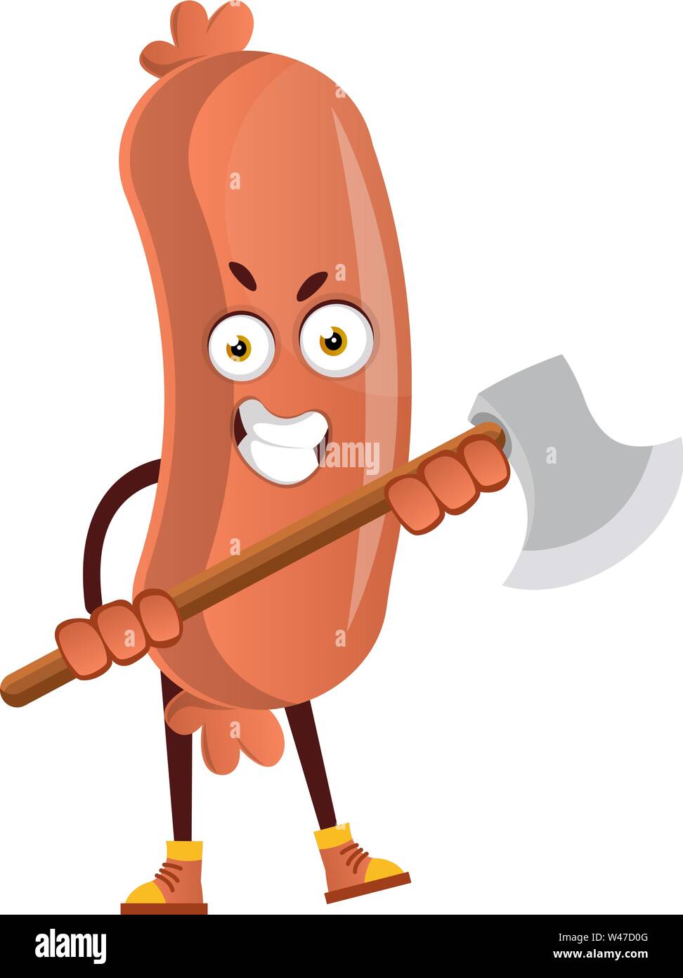 Wurst mit Axt, Illustration, Vektor auf weißem Hintergrund. Stock Vektor
