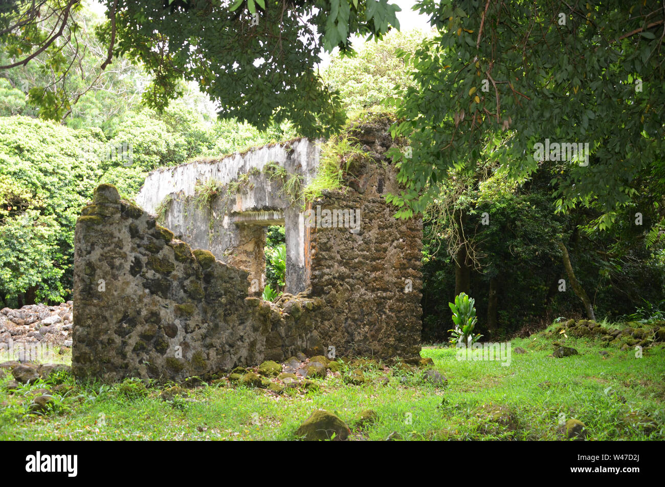 König Kamehaeha III Sommer Palast, Hawaii heiligen Ruinen Stockfoto