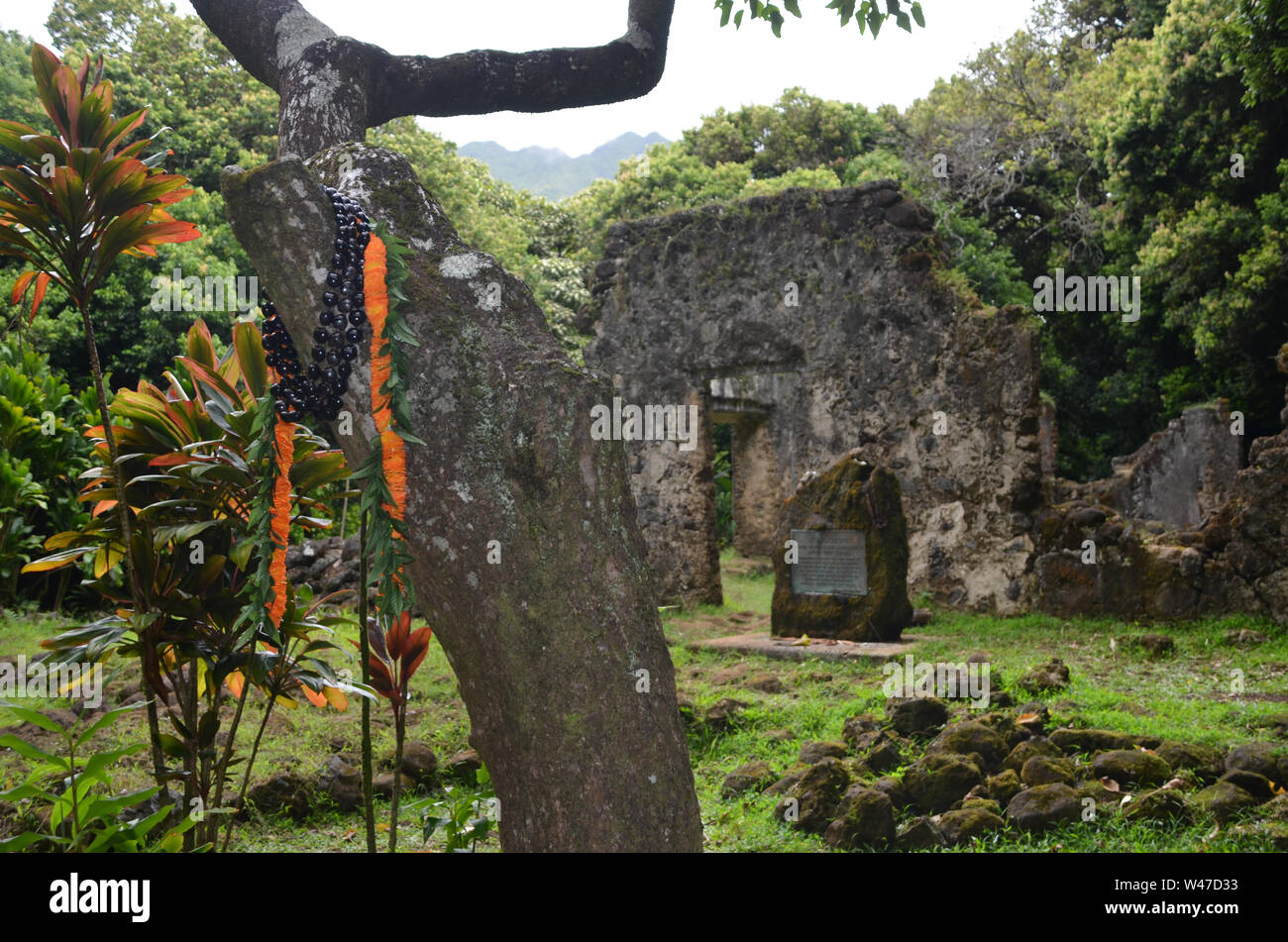 König Kamehaeha III Sommer Palast, Hawaii heiligen Ruinen Stockfoto