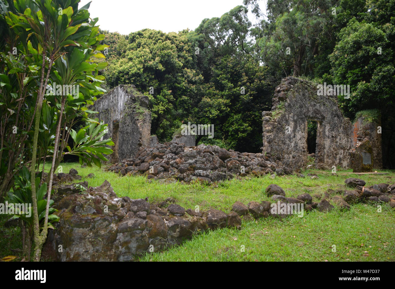König Kamehaeha III Sommer Palast, Hawaii heiligen Ruinen Stockfoto