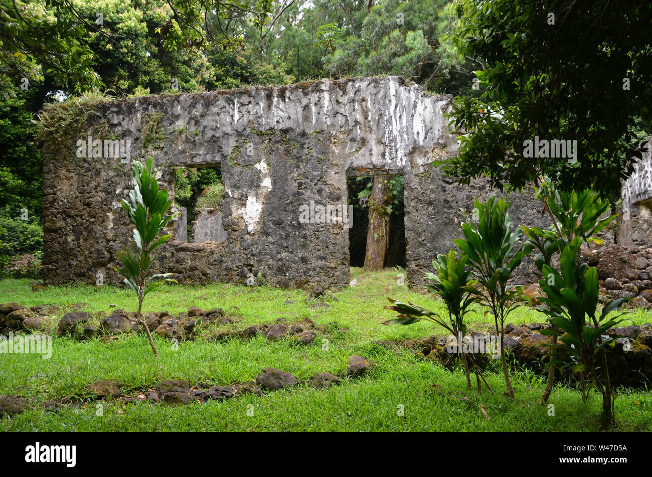König Kamehaeha III Sommer Palast, Hawaii heiligen Ruinen Stockfoto