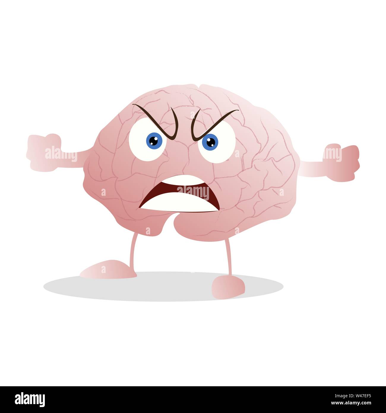 Wütend und verärgert Gehirn Maskottchen isoliert. Vektor verstand Zorn, Wut Stimmung, Illustration Gehirn Charakter Ausdruck Aggression, Wut gereizt, geistige Stock Vektor