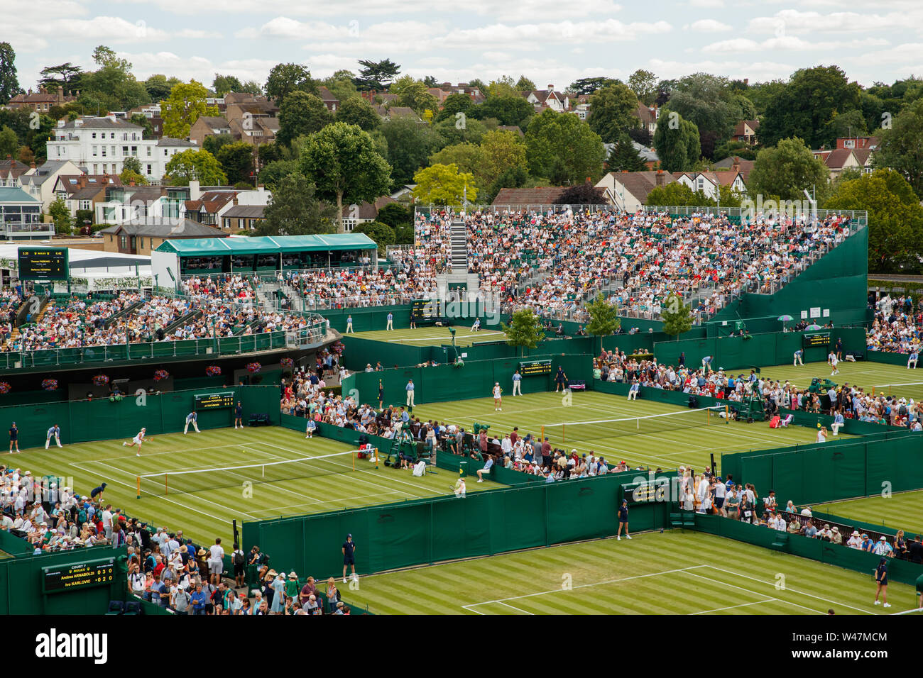 Allgemeine Ansicht an der Wimbledon Championships 2019. Gehalten an der All England Lawn Tennis Club, Wimbledon. Stockfoto