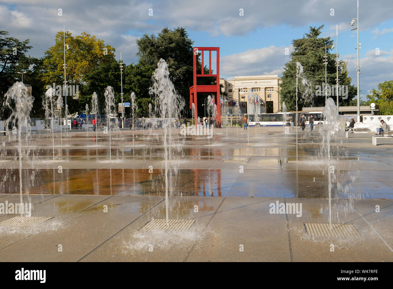 Place des Nations vor dem Haupteingang der UN-Europäischen Hauptsitz. Genf, Schweiz Stockfoto