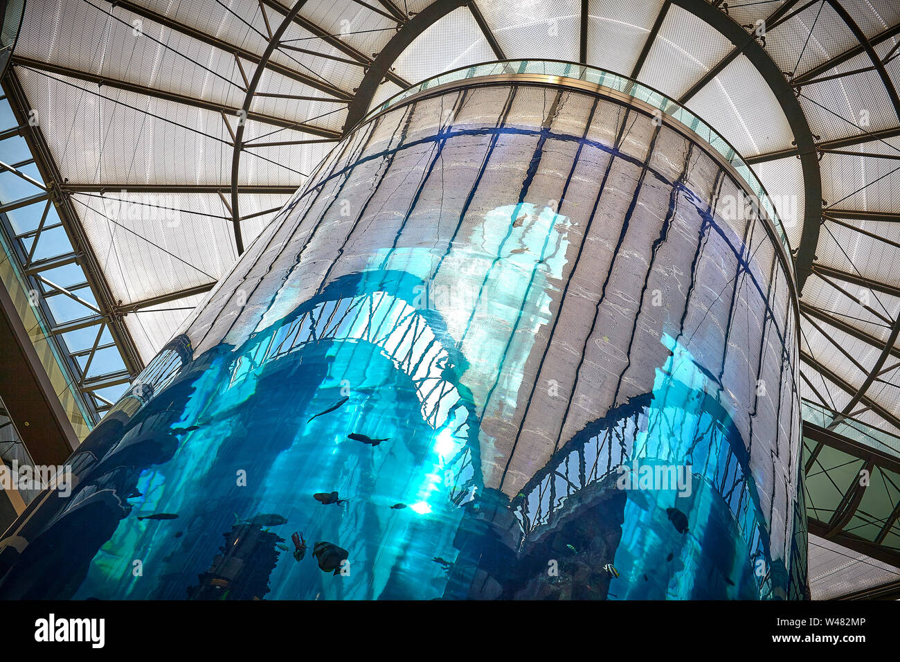 Radisson mit einem 25 Meter hohen Aquarium in einem Atrium Lobby, das stilvolle Hotel an der Spree liegt einen 10-minütigen Spaziergang vom Pergamonmuseum. Stockfoto