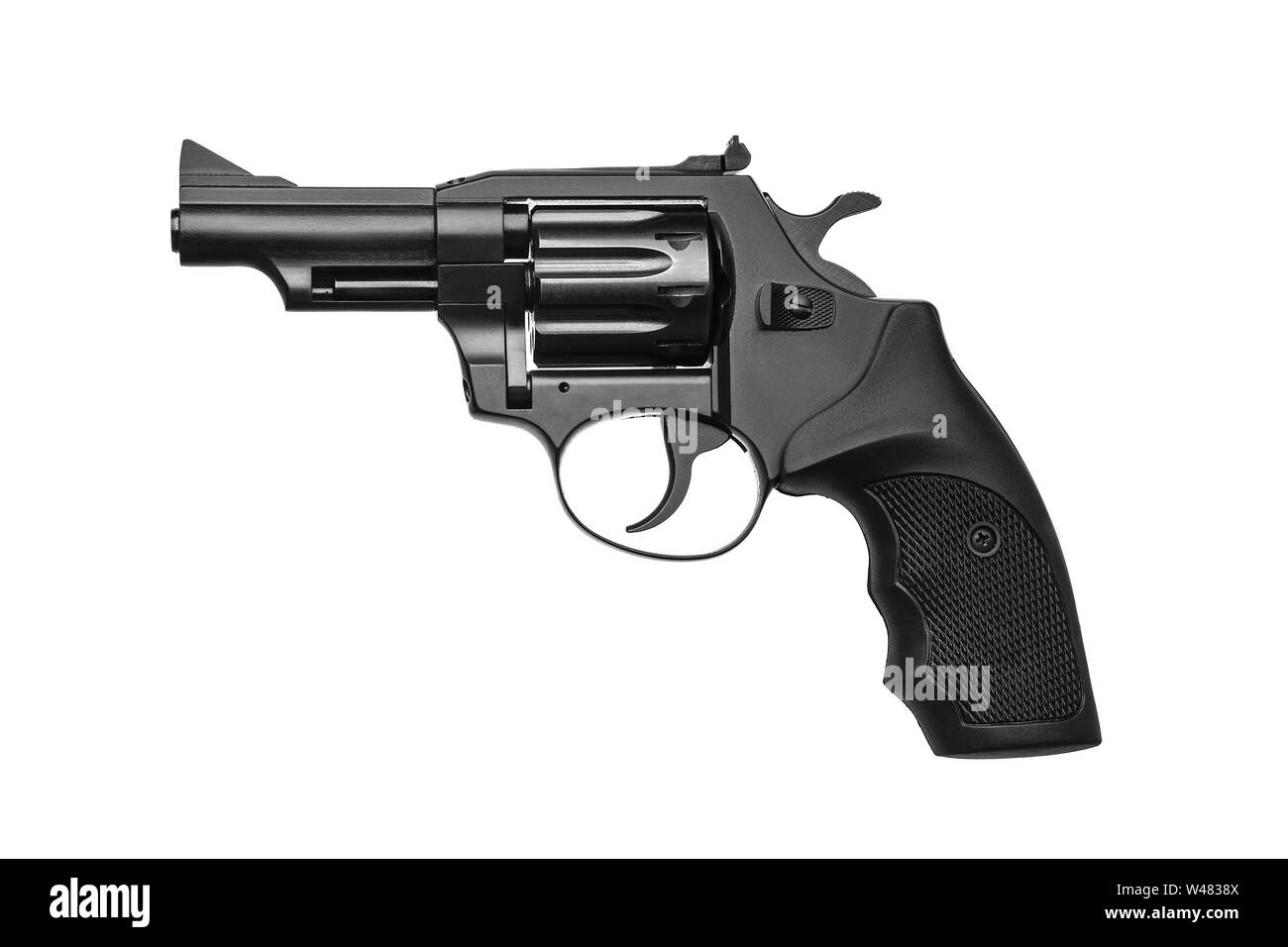 Pistole Revolver isolieren auf weißem Hintergrund. Revolver Pistole schwarz auf weiß wieder isoliert. Stockfoto