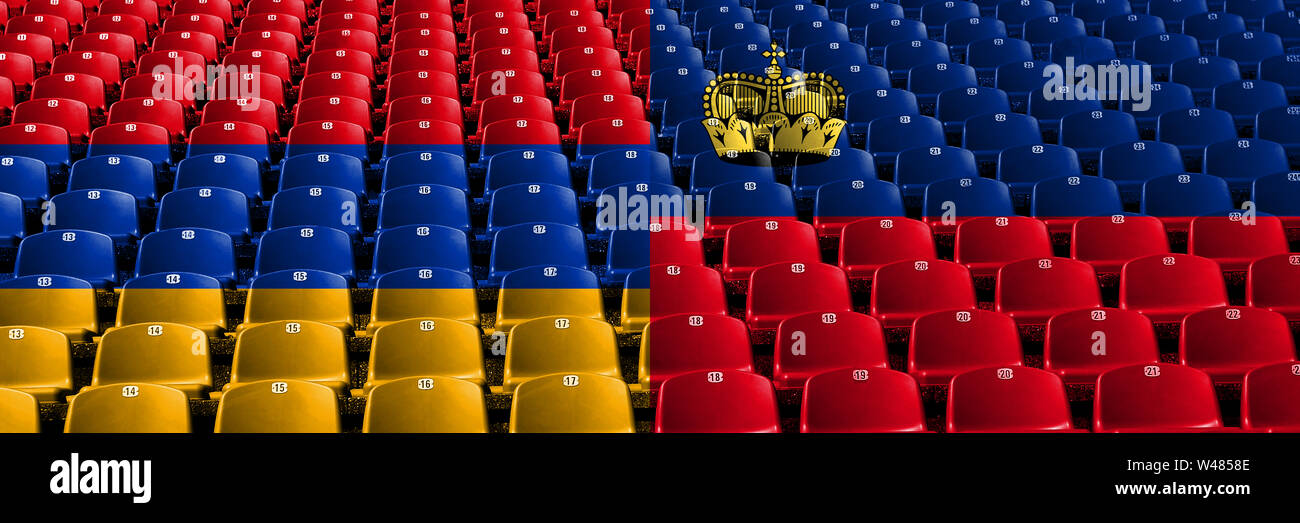 Armenien, Armenisch, Liechtenstein Stadion Sitzplätze Konzept. Der europäische Fußball Qualifikation spielen. Stockfoto