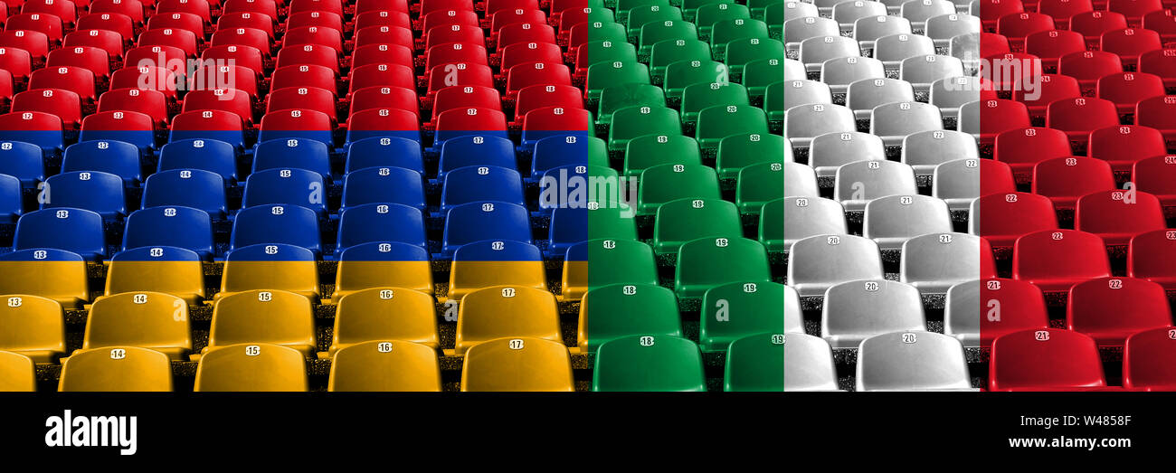 Armenien, Armenien, Italien, Italienisch Stadion Sitzplätze Konzept. Der europäische Fußball Qualifikation spielen. Stockfoto