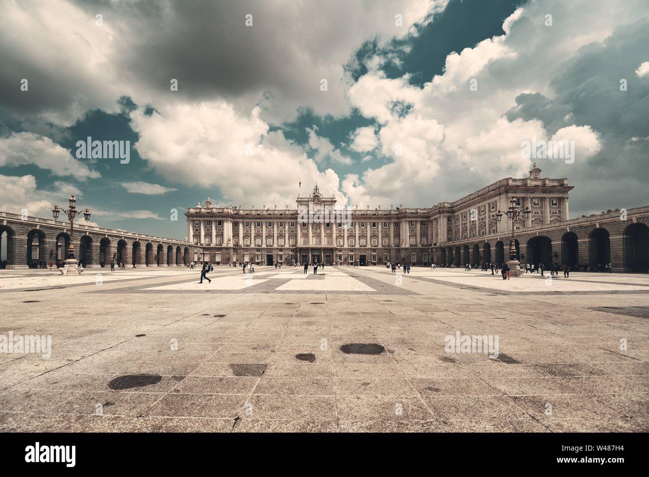 Royal Palace, historischen Gebäude Detailansicht in Madrid, Spanien. Stockfoto