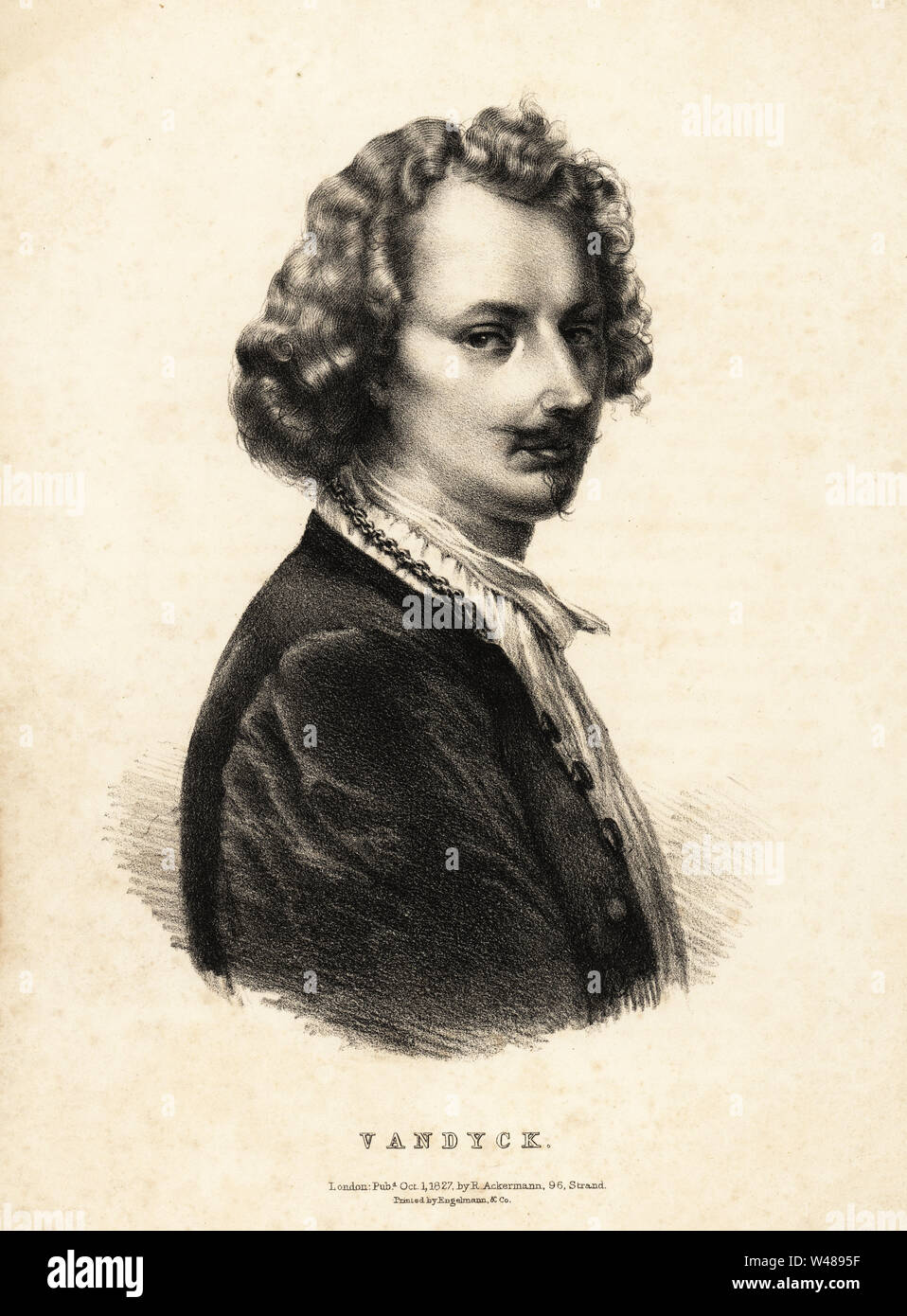 Sir Anthony Van Dyck, flämischer Barock artist, 1599-1641. Lithographie nach einer Zeichnung von HVH - von Porträts der berühmtesten Maler aller Schulen, Ackermann, London, 1827. Stockfoto