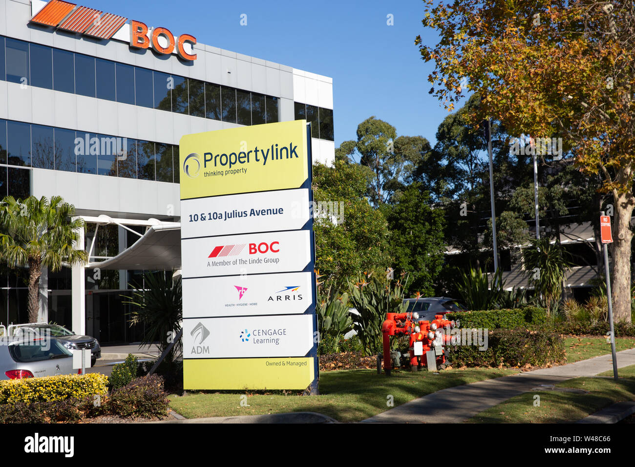 BOC, British Oxygen Company im Besitz von Linde, Niederlassungen und Logo in North Ryde, Sydney, NSW, Australien Stockfoto
