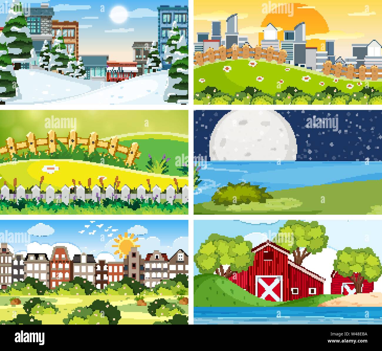 Satz von verschiedenen Szenen Abbildung Stock Vektor
