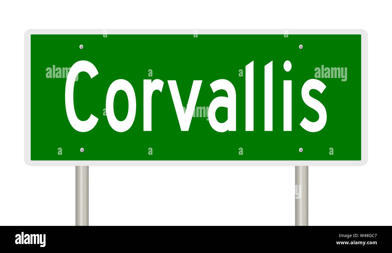 Rendering von einem grünen Hinweisschild für Corvallis Oregon Stockfoto