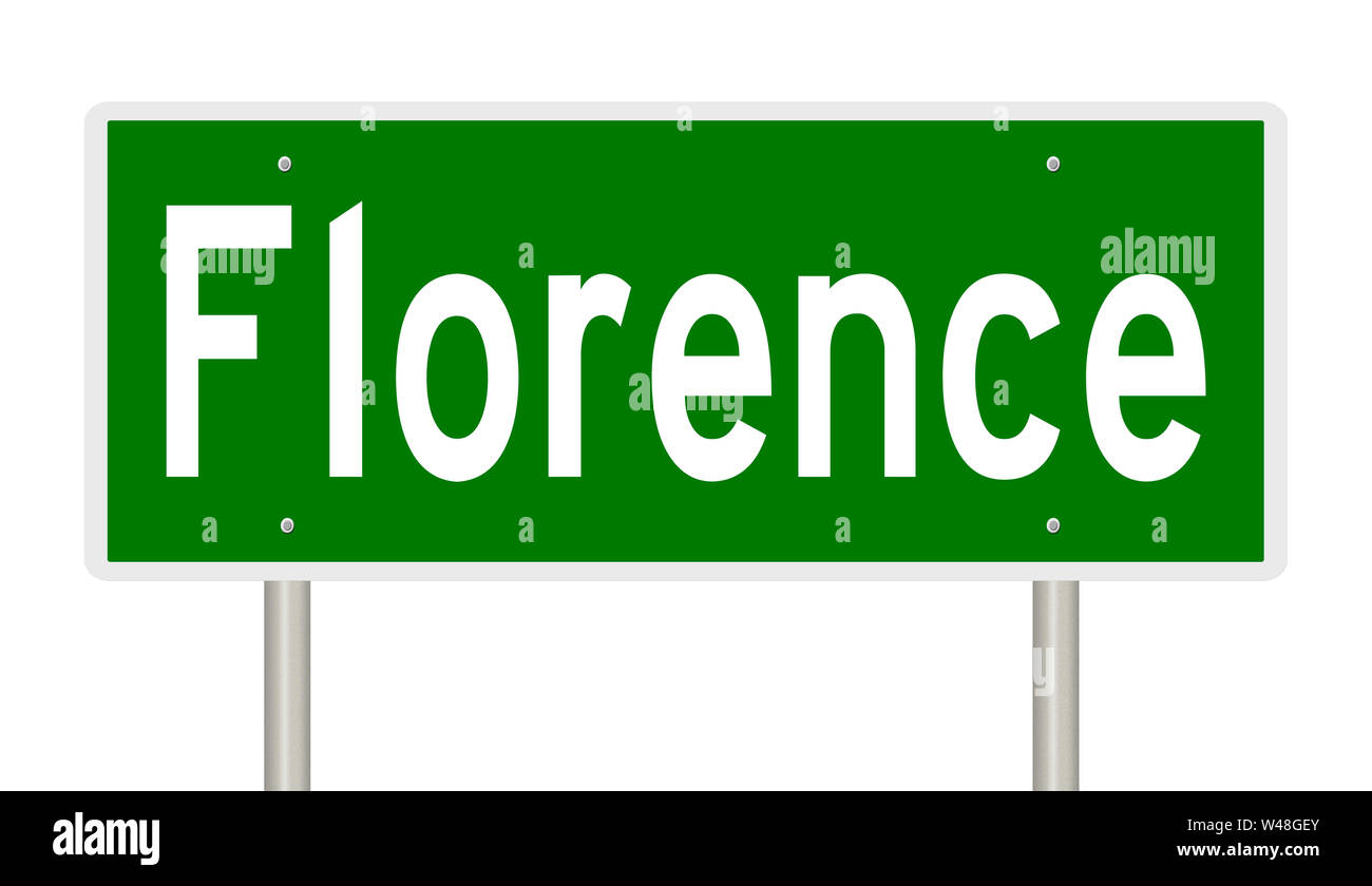 Rendering von einem grünen Hinweisschild für Florenz Oregon Stockfoto
