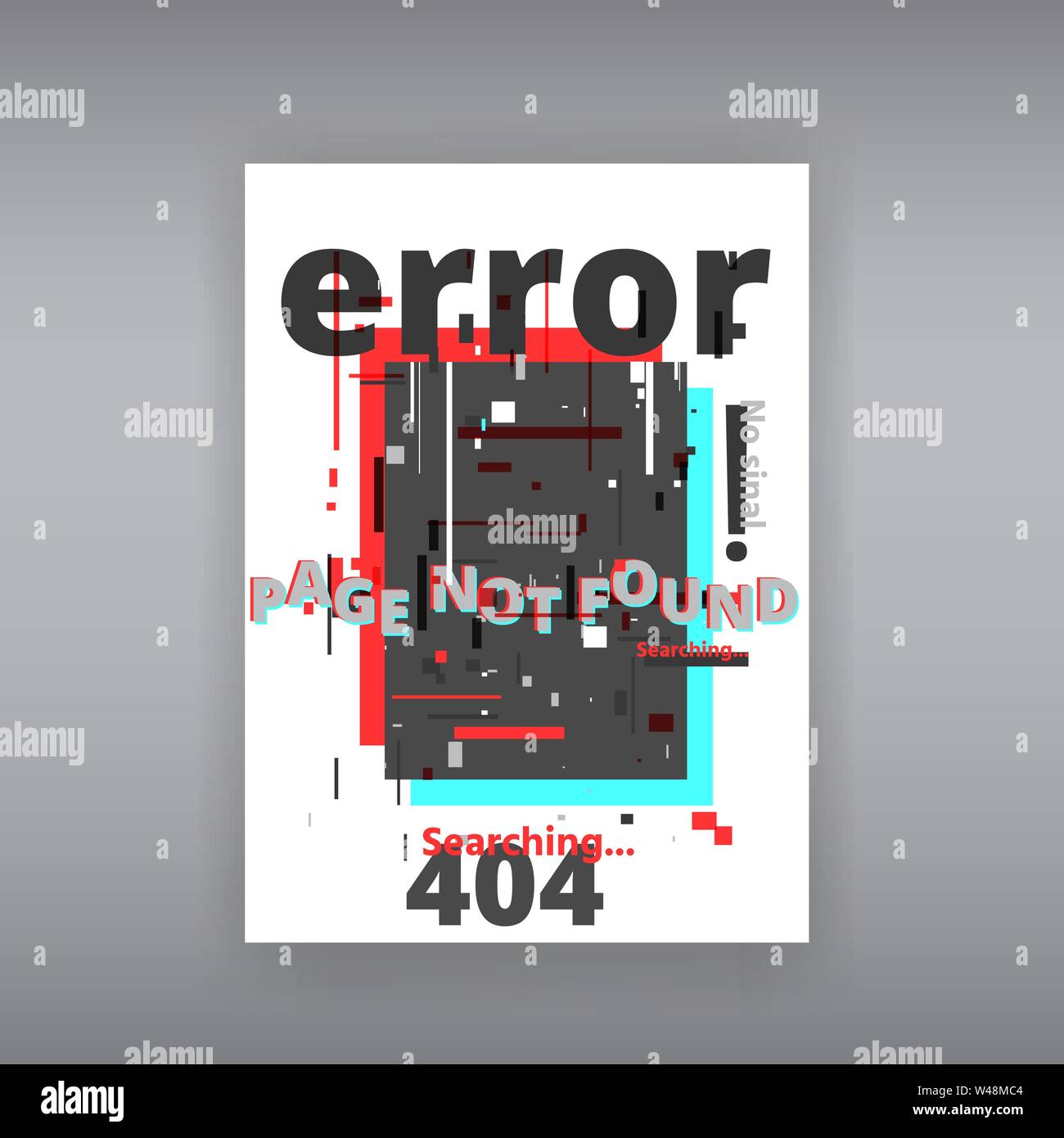 Fehler 404 Seite nicht gefunden Template. Tv verzerrten Signal Chaos, glitched Wirkung Distortion Farbe Foto Auflösung und Fehler Fehler Fehler Kreise, vhs-w Stock Vektor