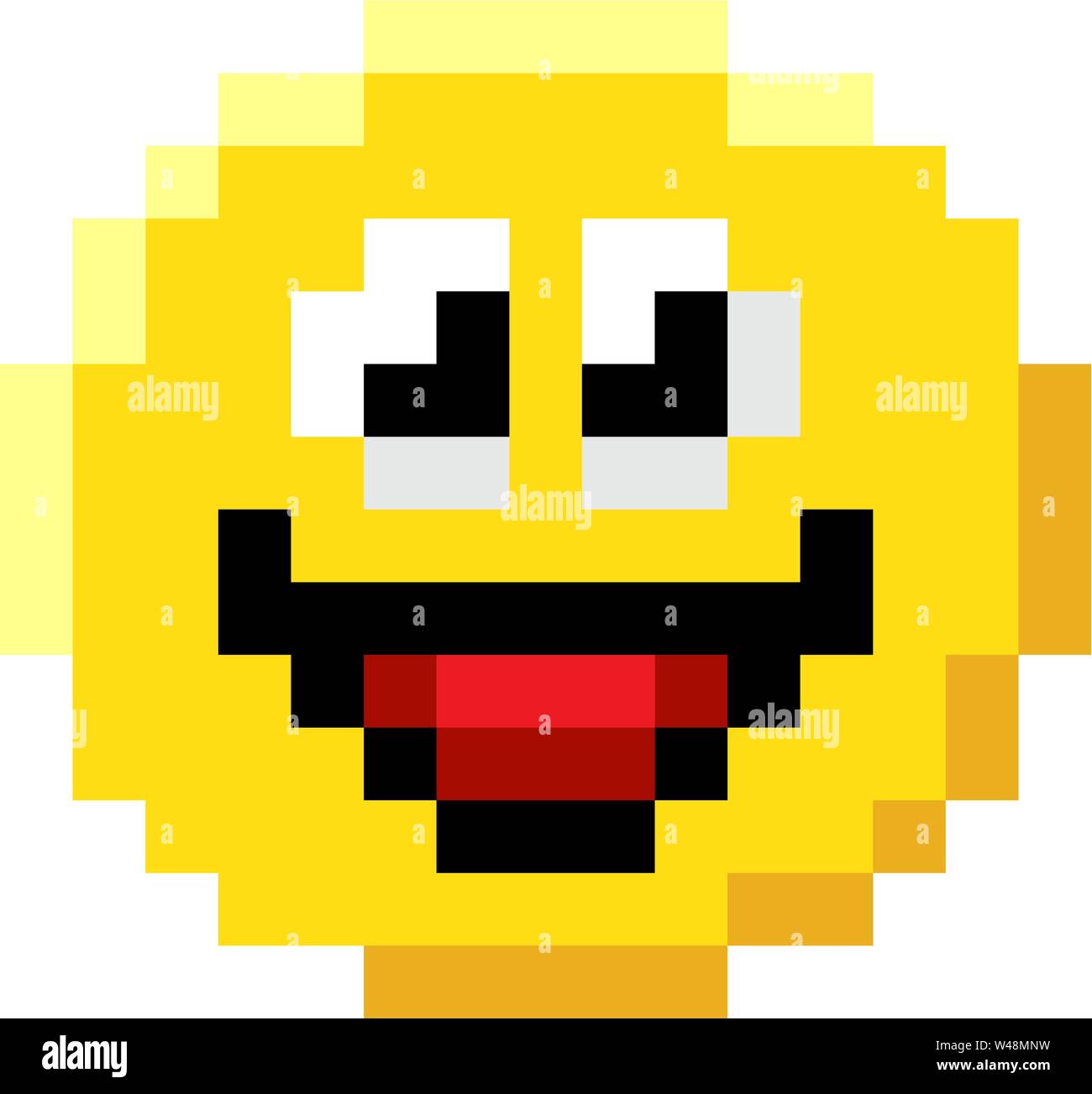 Emoticon Gesicht Pixel art 8 Bit Video Game Symbol Stock Vektorgrafik 