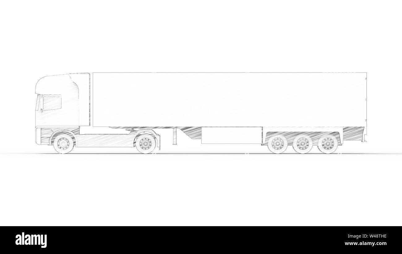 3D-Rendering für eine Transport Cargo truck in weißem Hintergrund Stockfoto