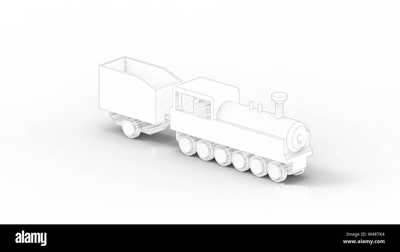 3D-Rendering für eine Holzspielzeug Lokomotive in Weiß studio Hintergrund isoliert Stockfoto