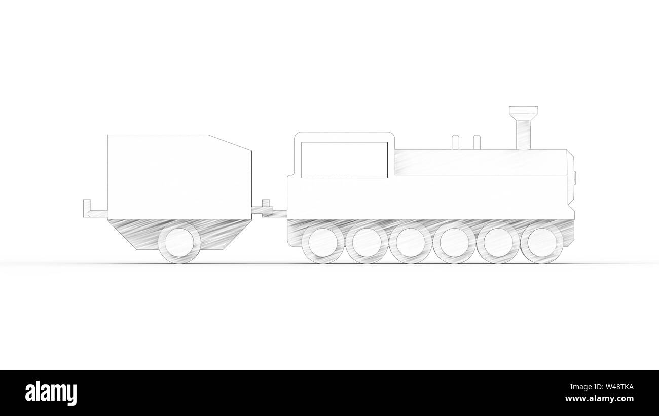 3D-Rendering für eine Holzspielzeug Lokomotive in Weiß studio Hintergrund isoliert Stockfoto