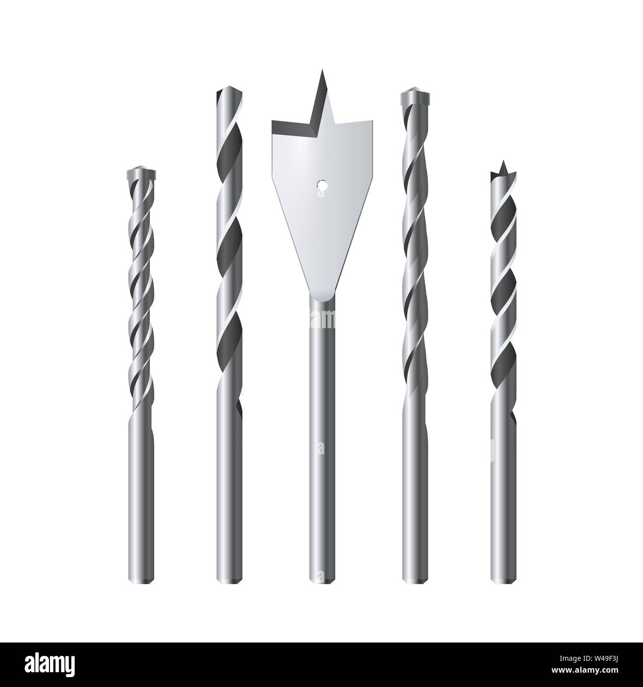 Festlegen von realistischen Stahlbohrer Vector Illustration auf weißem Hintergrund Stock Vektor