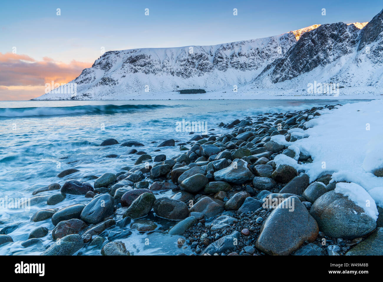 Unstad Strand, Lofoten, Norwegen, Europa Stockfoto