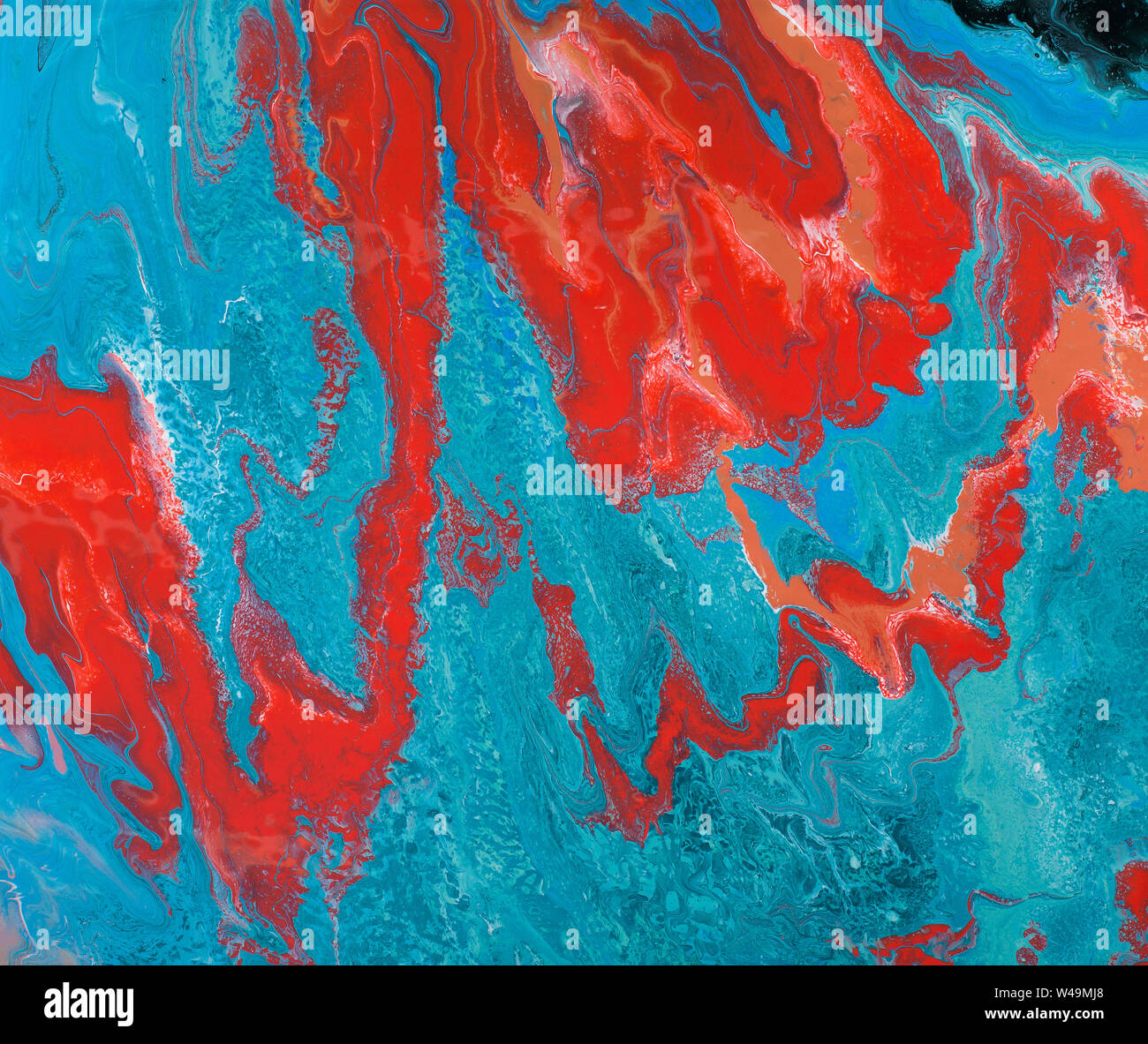 Mischung aus Rot und Blau 'acrilic' Farben Flecken Stockfoto