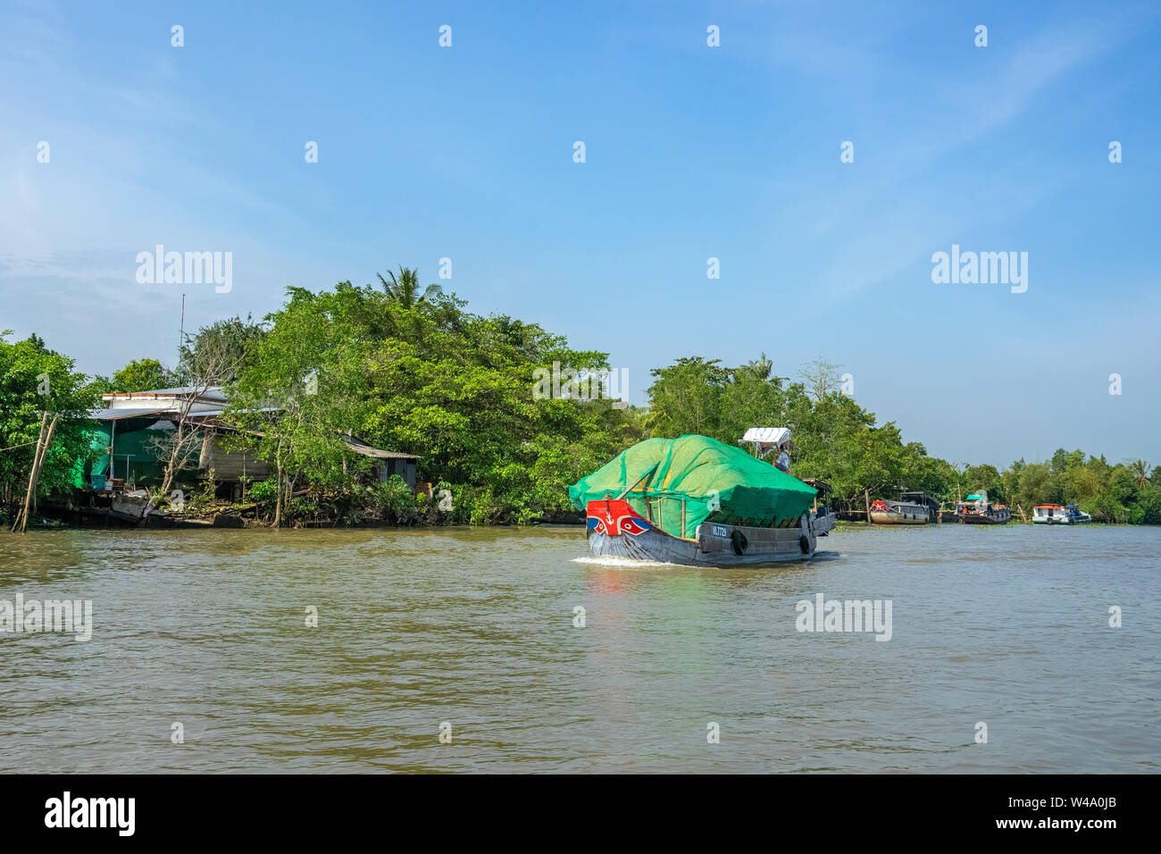 Yacht Transport landwirtschaftliche Produkt auf dem Mekong Fluss. Tien Giang, Vietnam, Mekong Delta. Stockfoto