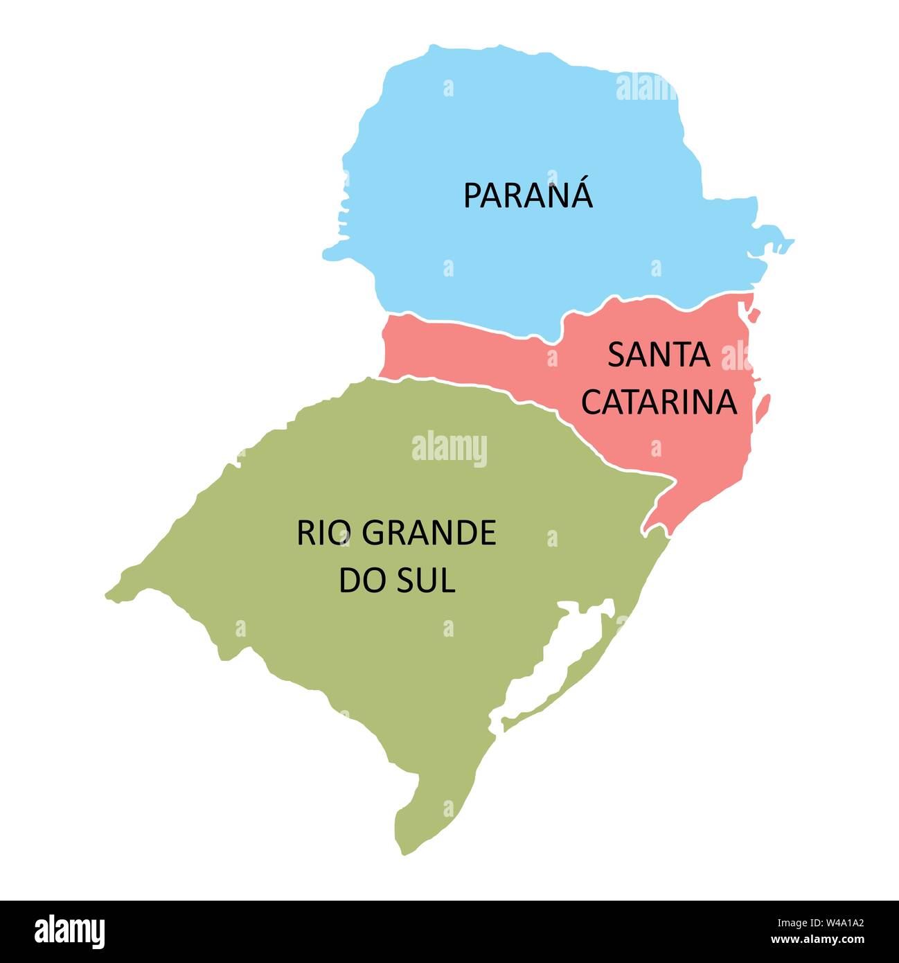 Bunte Karte von Brasilien Region Süd auf weißem Hintergrund Stock Vektor