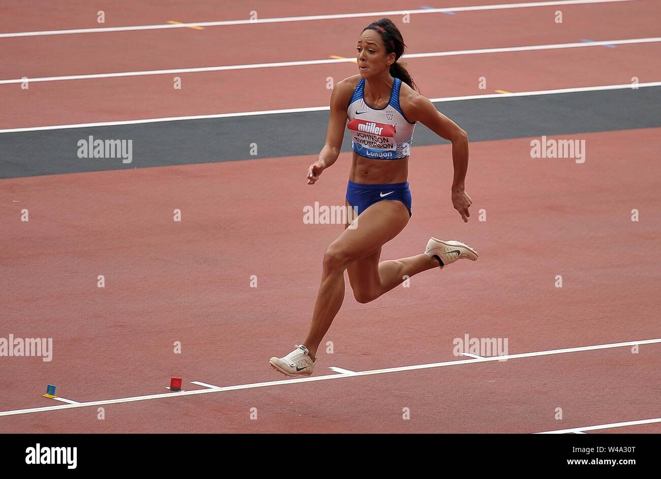 London, Großbritannien. 21. Juli, 2019. Katarina Johnson-Thompson (GBR) im Weitsprung der Frauen. Jahrestag Spiele Leichtathletik. London Stadion. Stratford. London. UK. Kredit Garry Bowden/SIP-Foto Agentur/Alamy Leben Nachrichten. Credit: Sport in Bildern/Alamy leben Nachrichten Stockfoto