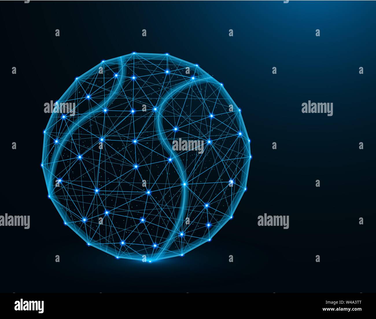 Tennis ball Low-Poly Modell, Sport Spiel abstrakte Grafiken, polygonalen Drahtmodell Vector Illustration auf dunkelblauem Hintergrund Stock Vektor