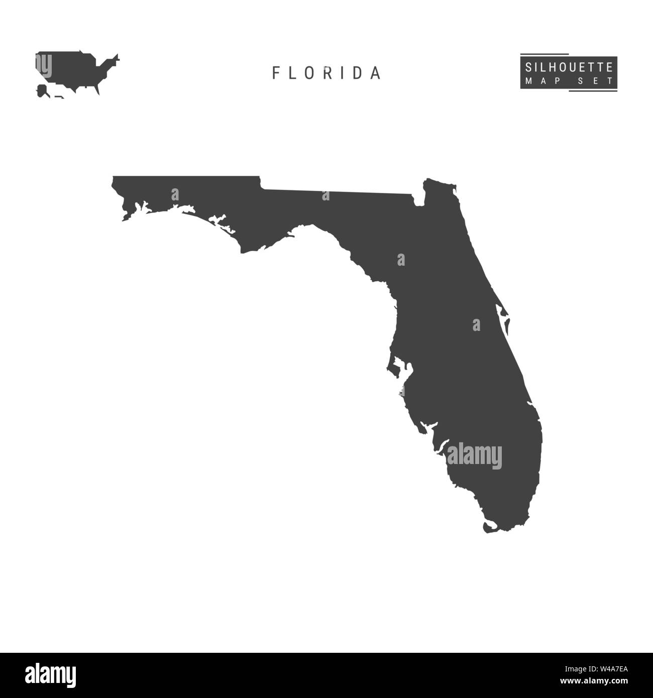 Florida US-leeren Vektor Karte isoliert auf weißem Hintergrund. High-Detailed schwarze Silhouette Karte von Florida. Stock Vektor