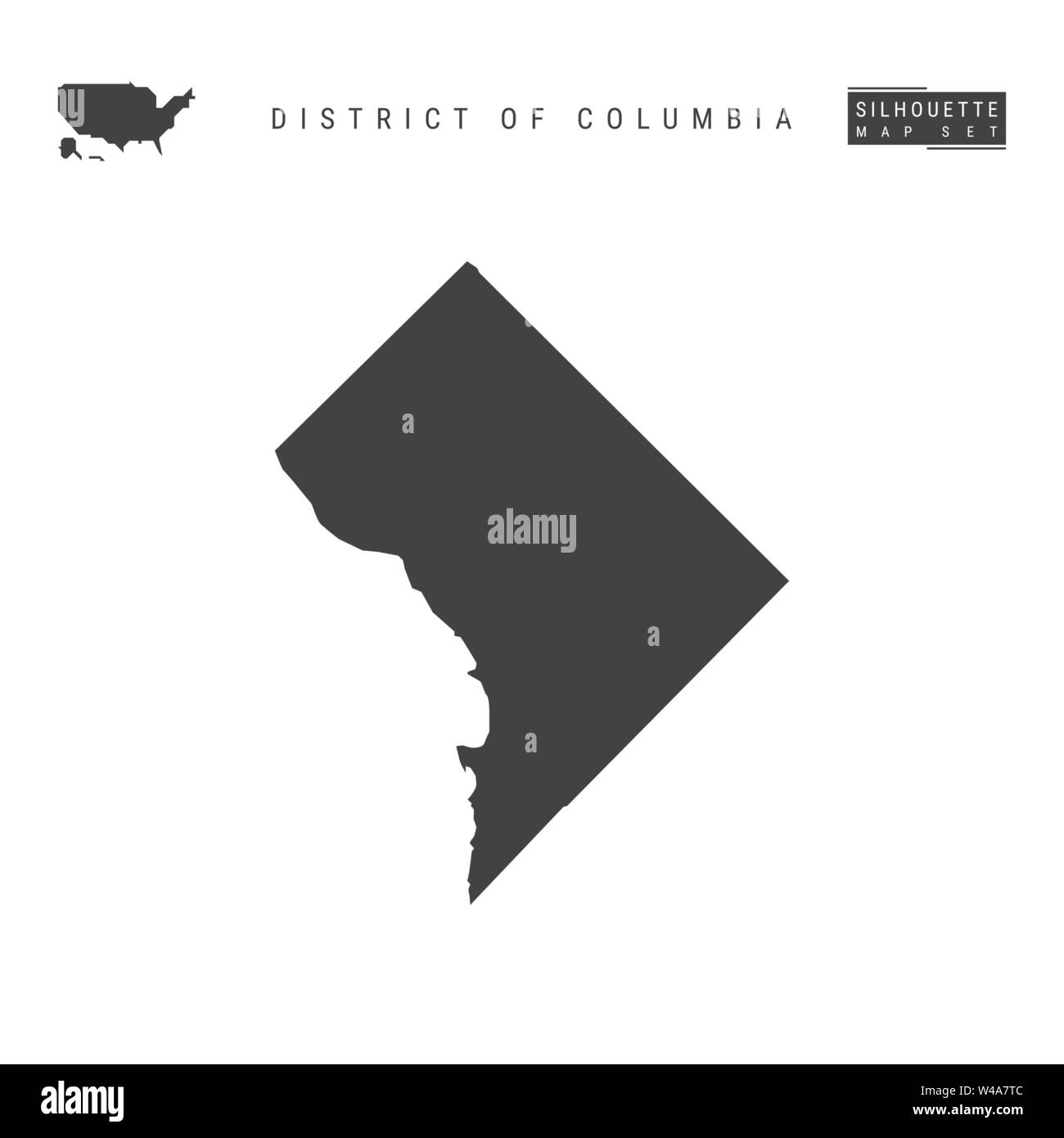 Distrikt von Columbia leeren Vektor Karte isoliert auf weißem Hintergrund. High-Detailed schwarze Silhouette Karte von Washington, D.C. Stock Vektor