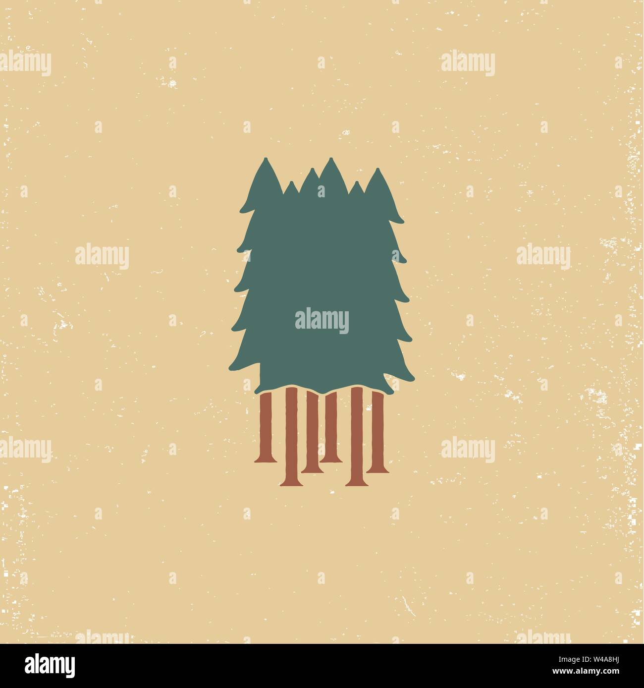 Silhouette Wald Emblem für t-shirt im Retro grunge Stil. Stock Vektor