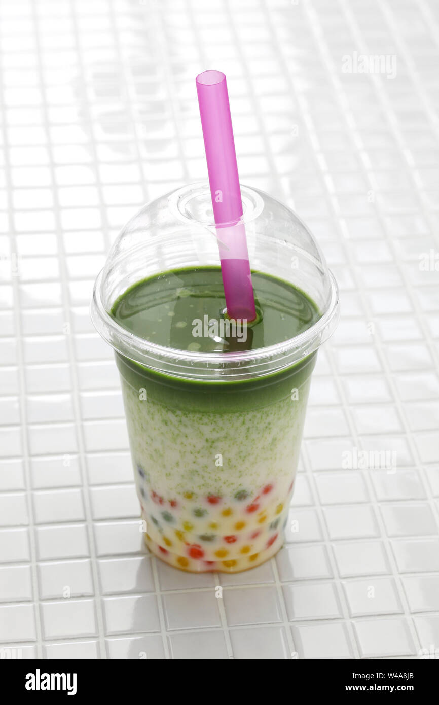 Hausgemachte Tapioka trinken, Matcha Milch Stockfoto