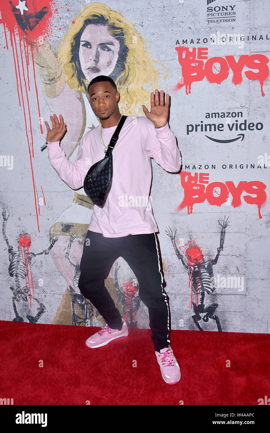 San Diego, USA. 19 Juli, 2019. Jessie T. Usher bei der Weltpremiere der Amazon Prime Video TV-Serie "Die Knaben auf der San Diego Comic-Con International 2019 in der Amazon Prime Video Erleben. San Diego, 19.07.2019 | Verwendung der weltweiten Kredit: dpa/Alamy leben Nachrichten Stockfoto