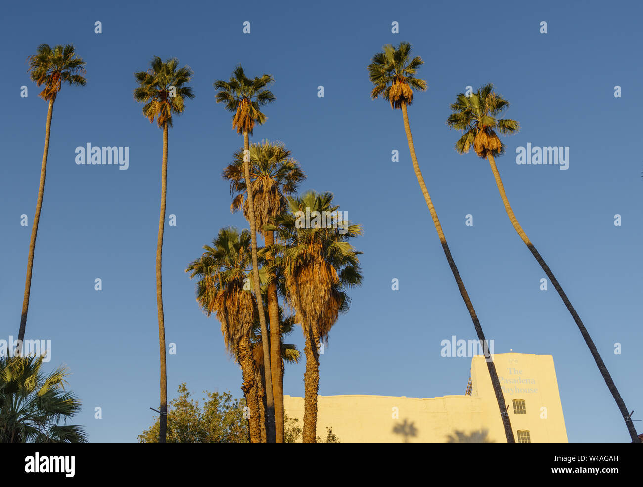 Bild des Pasadena Playhouse Exterieur. Das Theater befindet sich in einem historischen darstellende Kunst Veranstaltungsort in einem spanischen Colonial Revival Stil gestaltet. Stockfoto
