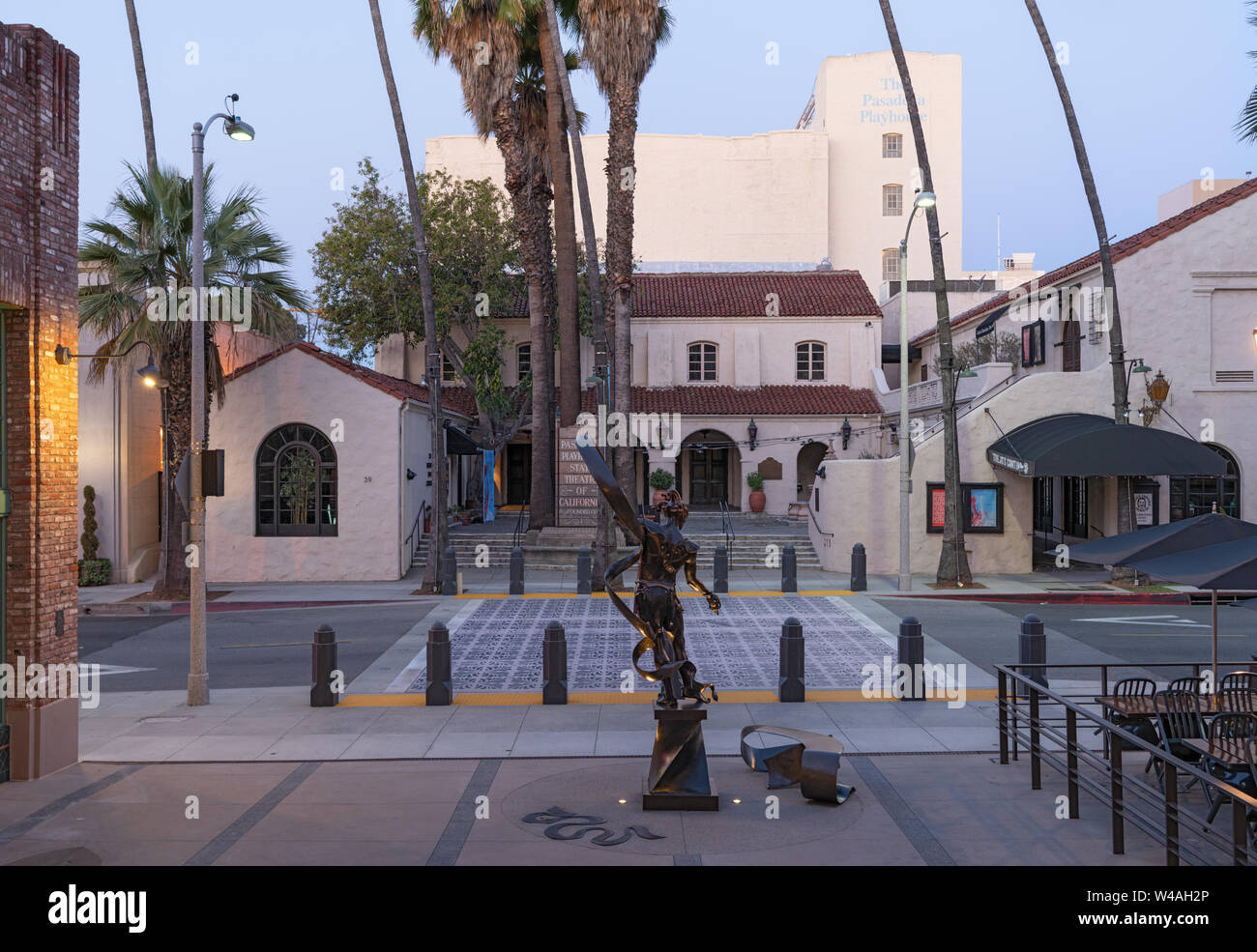 Das Pasadena Playhouse, ein historischer Veranstaltungsort für darstellende Künste und offizielles Theater Kaliforniens, wird in Pasadena gezeigt. Stockfoto