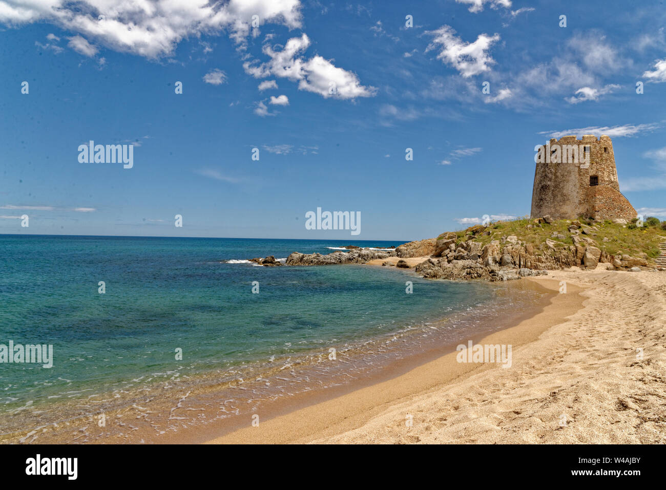 Spanischen Turm, Torre di Bari, Bari Sardo, Provinz Ogliastra, Sardinien, Italien - Foto am 19. Mai 2019 getroffen Stockfoto