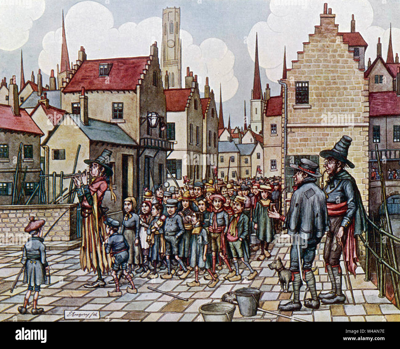 Rattenfänger von Hameln Anfang der mittelalterlichen deutschen Legende in einem Stockfoto