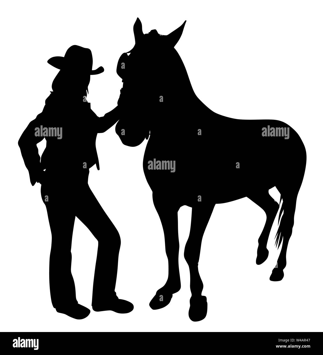 Junge cowgirl stehend mit Pferd Stockfoto