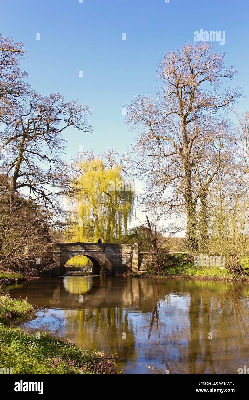 Brücke über einen Fluss an Attingham Park, Shropshire, Großbritannien Stockfoto