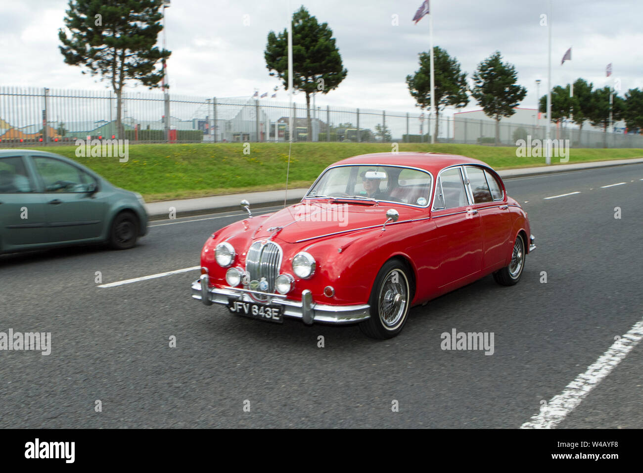 Fleetwood Festival der Transport - Straßenbahn Sonntag 2019 JFV643 E Jaguar Mk 2 Oldtimer und Fahrzeuge nehmen an der Classic Car Show in Lancashire, Großbritannien Stockfoto