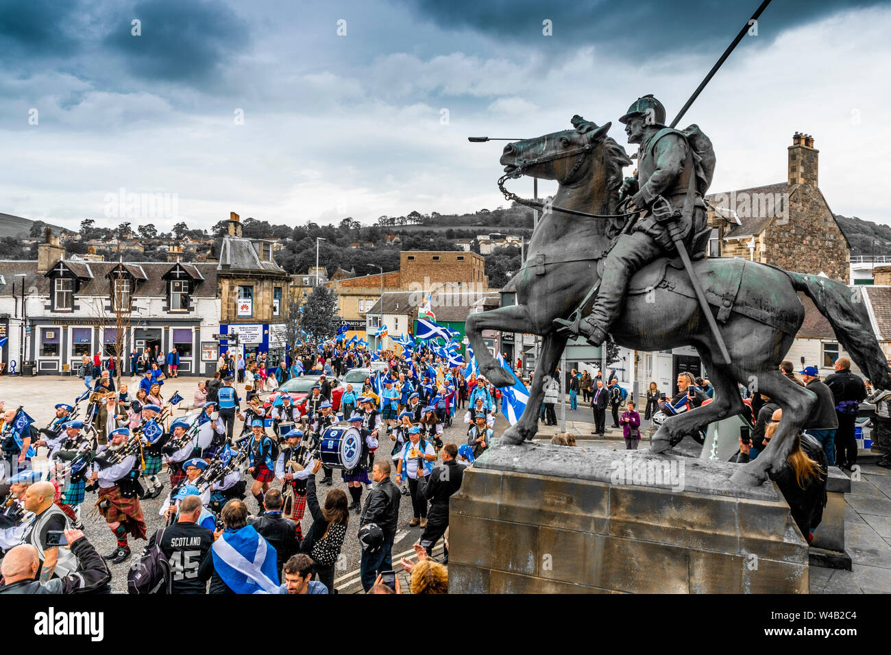 Galashiels, alle unter einem Banner Unabhängigkeit März - 2019 Stockfoto